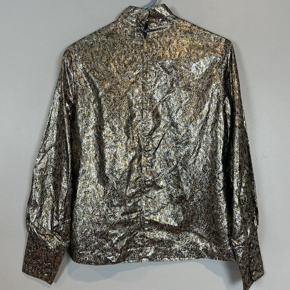 Vintage 70s Metallic Blouse by Suzette Young Californian Size 10 Silver Gold - Picture 7 of 10
